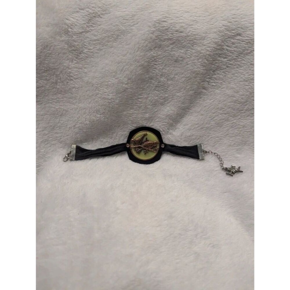 Vintage Bird Branch Medallion Black Fabric Bracelet Cupid Charm